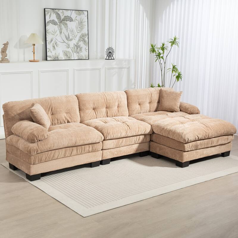 L Shaped 3-seat Sleeper Sofa, Khaki, Deep Seating, for Living Spaces