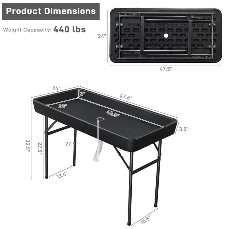 4 Foot Plastic Ice Table with Matching Skirt for Garden Party Black and White - 4FT