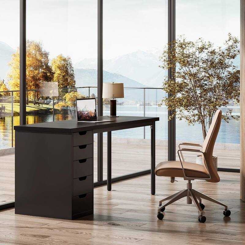 PC/Computer Desk with 5 Reversible Drawers, Home Office Desk with Storage, Laptop Desk Study Writing Table Workstation