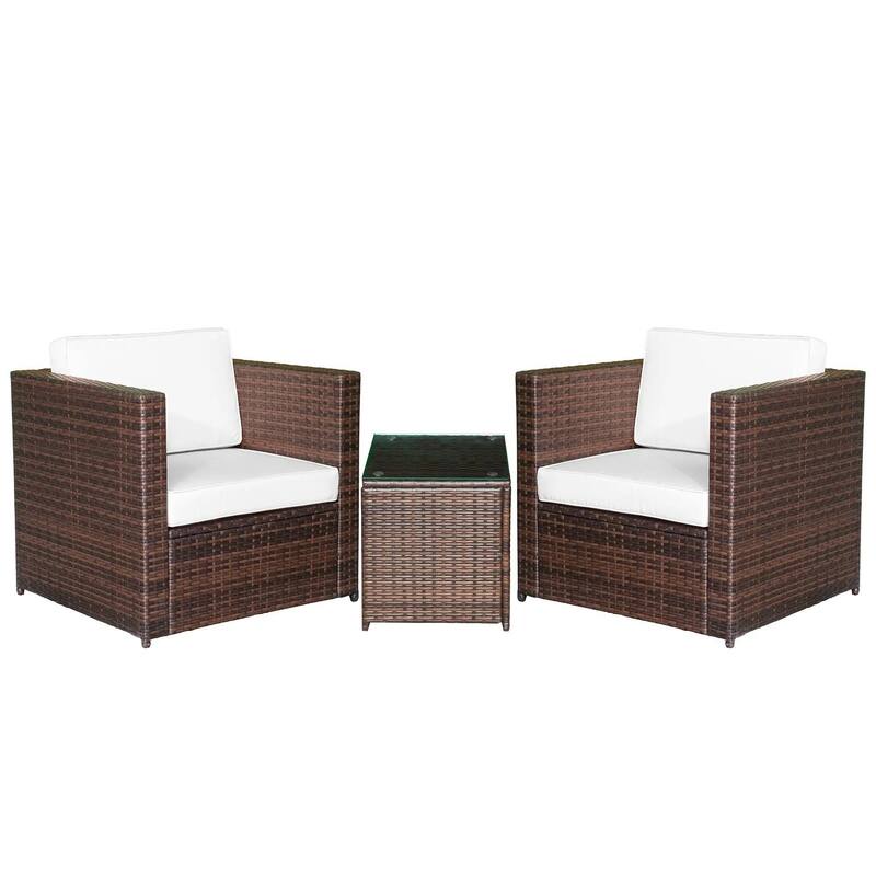 Wicker Bistro Patio Set, 2 Porch Chairs and Glass Table