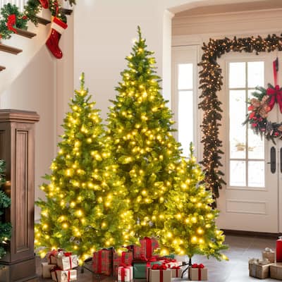 8FT, 6FT, 4FT Pre-Lit Christmas Tree Set with Warm LED Lights and 2539 Tips