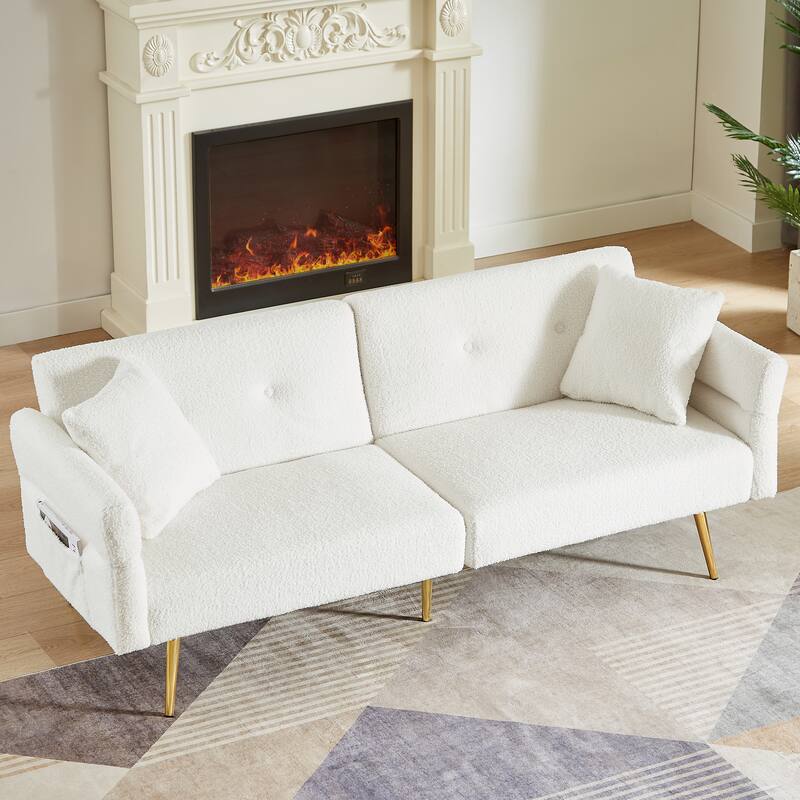 Loveseat Sofa Folding Sleeper Sofa Bed with Foldable Armrest and Adjustable Back, Lounge Couch wMetal Legs & Side Pocket