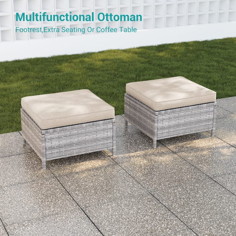 BONOSUKI 3-Piece Patio Sofa Set Grey Rattan Furniture with Ottomans