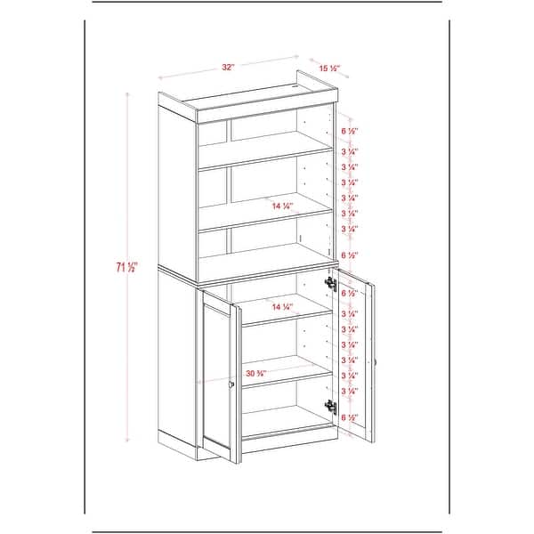 dimension image slide 2 of 3, 100% Solid Wood 6-Shelf Bookcase with Optional Doors by Palace Imports