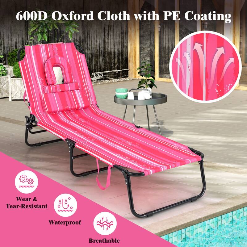 Gymax Beach Chaise Lounge Chair w/ 5-Position Adjustable Backrest &
