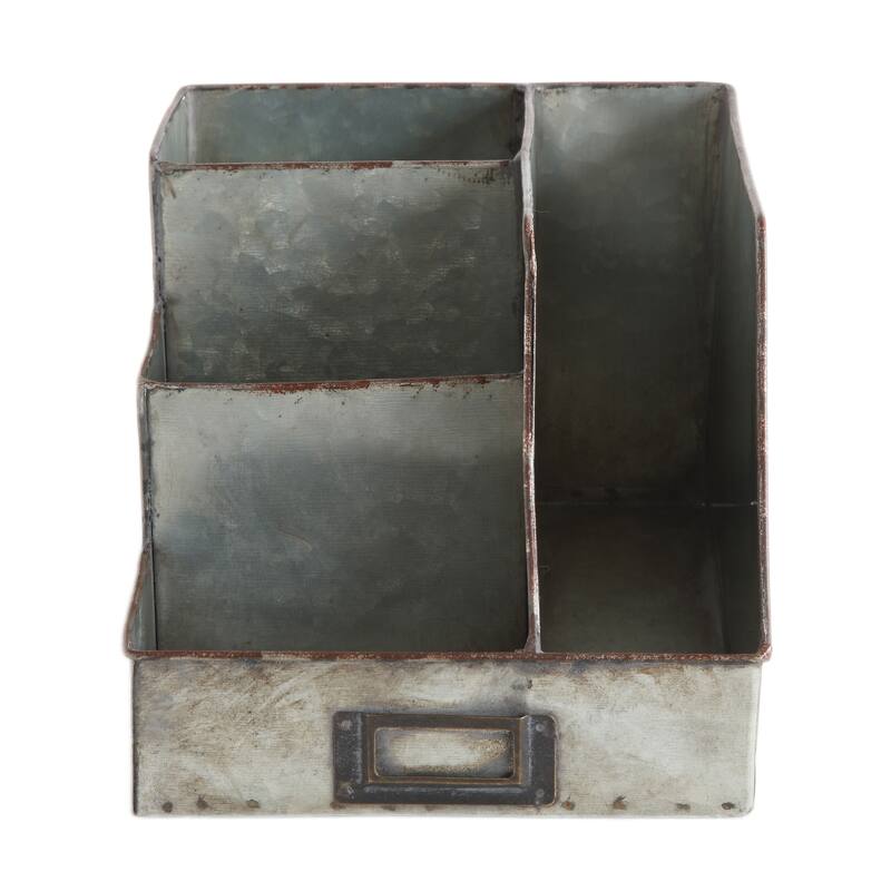 Metal Desk Organizer with 4 Compartments in Galvanized Finish - Distressed - Grey