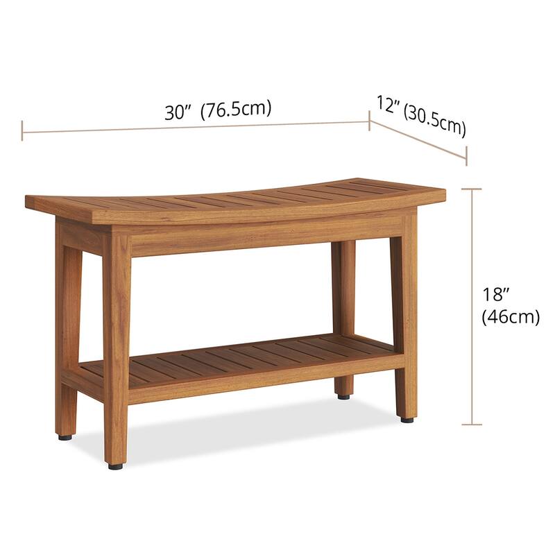 Patented Maluku Teak Shower Bench with Shelf