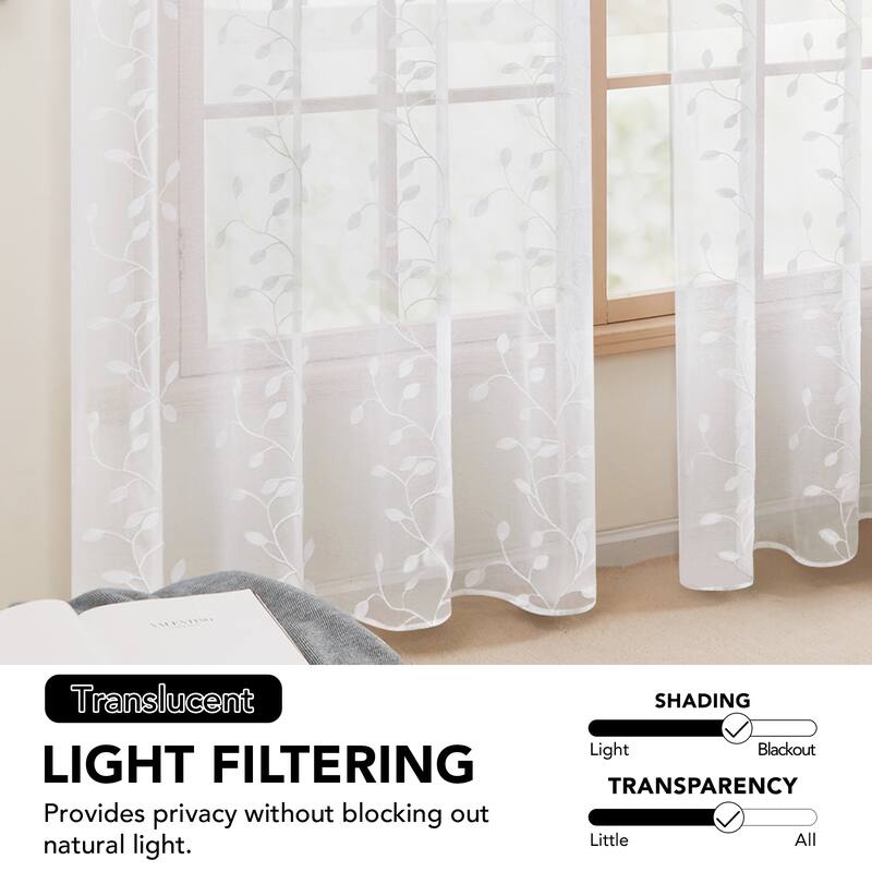 Deconovo Tie up Sheer Curtains Embroidery Pattern Shades