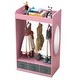 preview thumbnail 8 of 13, Costume RackOpen Hanging Armoire Closet with Mirror-PINK