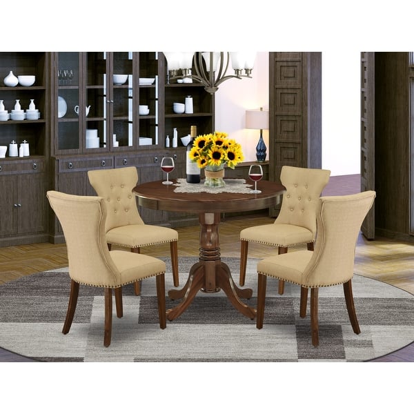 East West Furniture Dining Set a Round Dining Table with Pedestal and