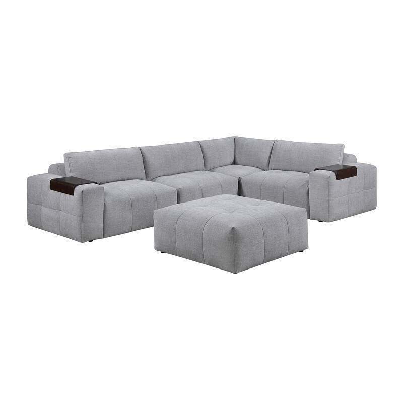 Mackay 143" Textured 5-Piece Modular Sectional Sofa with Ottoman