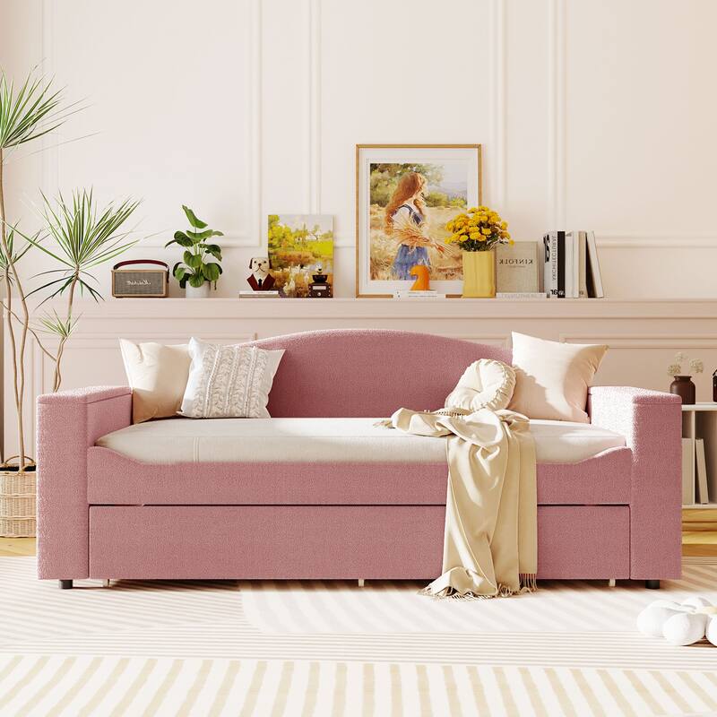 Twin Size Upholstered Daybed with Storage Armrests, Trundle & Bluetooth