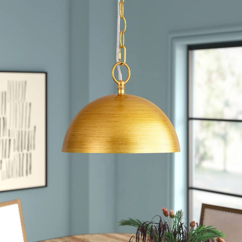 1-Light Industrial Retro Handmade Brushed Gold Dome Pendant Light