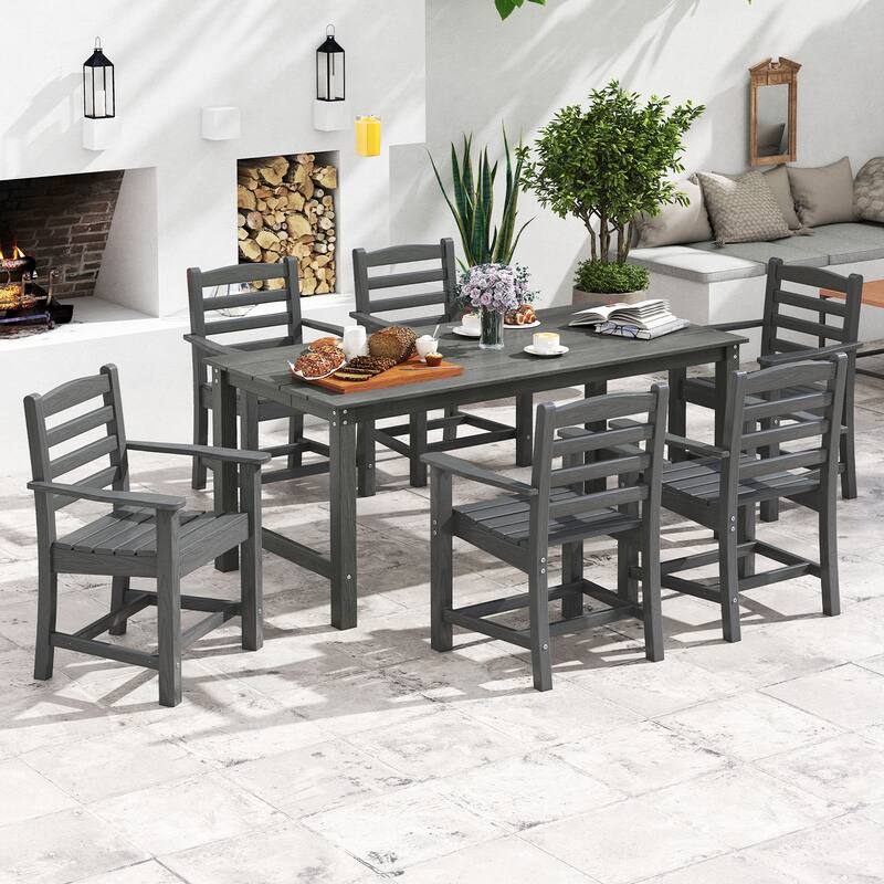 Gymax 7 PCS Outdoor Dining Table Set for 6 People Rectangle Table & 6 - Grey