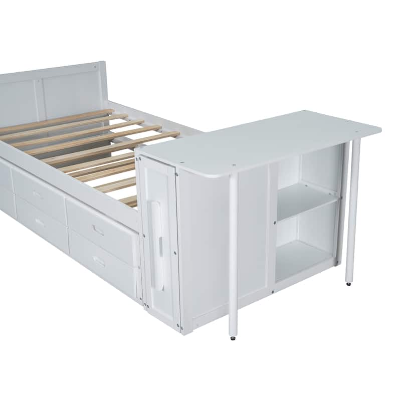 Twin Platform Bed with Built-in Desk, Trundle, and 3 Storage Drawers
