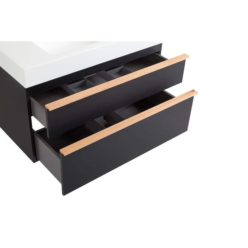 36 Inch Black Wall Mounted Bathroom Vanity With Sink,2 Soft-Close Drawers, Pre-Assembled,Modern Floating Cabinet