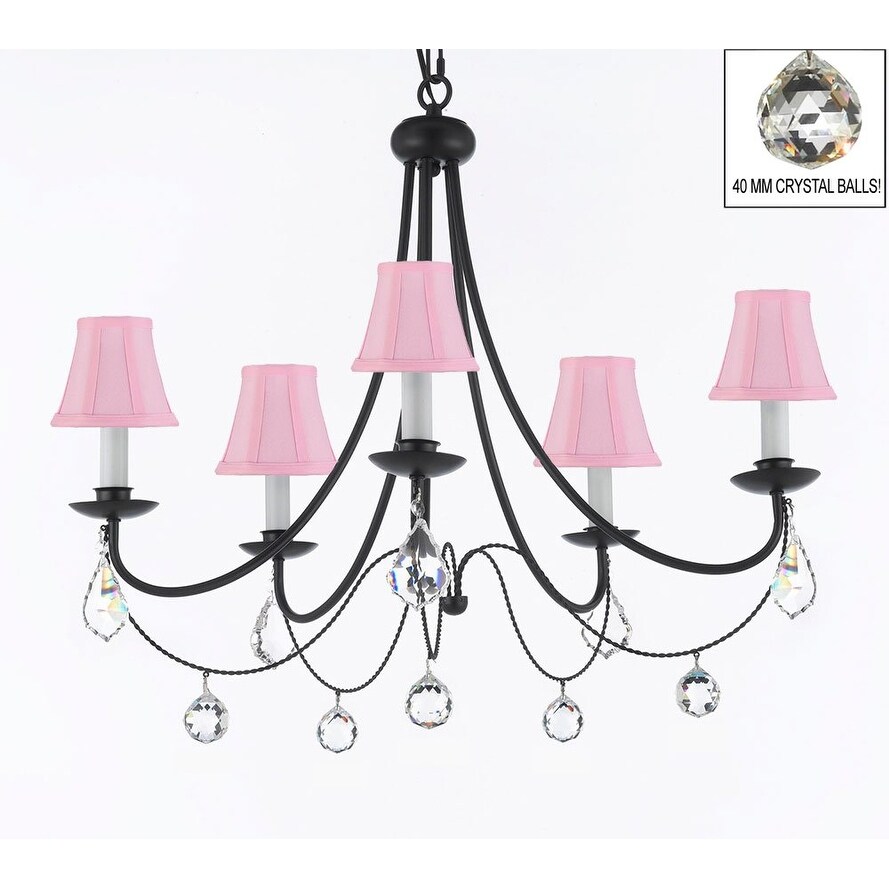 Empress Crystal Wrought Iron Chandelier Lighting With Pink Shades & Faceted Crystal Balls - Chandeliers For Bedrooms by Overstock.com
