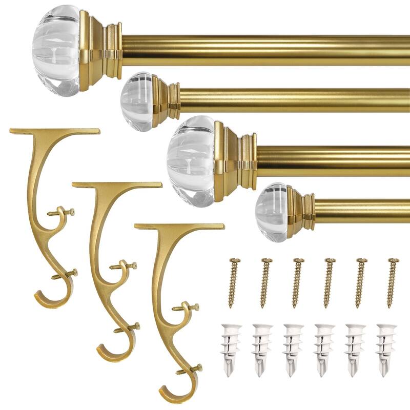 Lumi 1" Double Curtain Rod Set - Crystal Square finials - Gold - 72"-144"