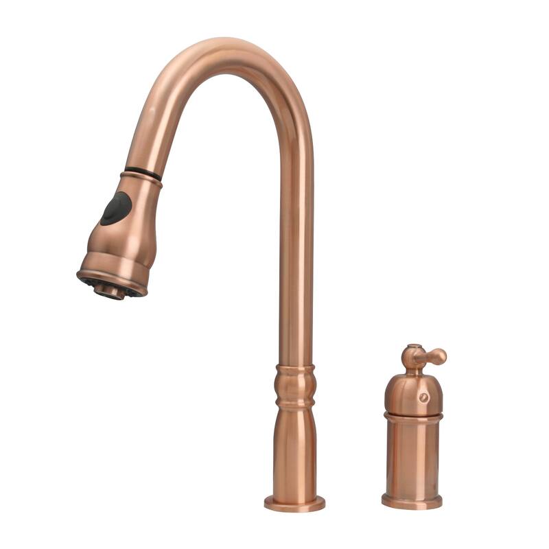 Copper Kitchen Faucet with in-Deck Handle, Single Level Handle and Pull Down Sprayer