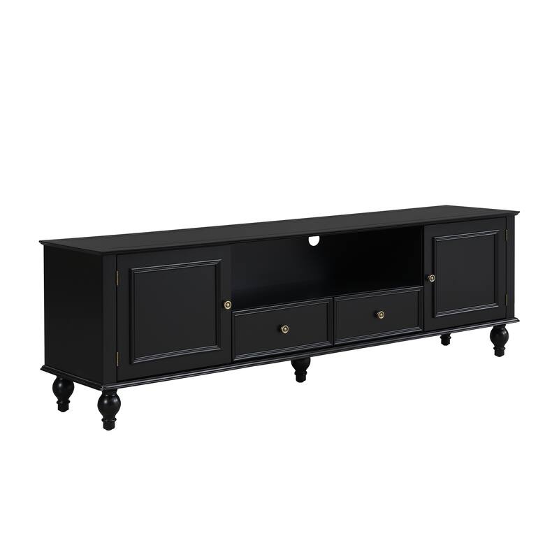 70.9"TV Stand for TVs up to 80 Inches, Entertainment Center with Open Compartment, 2 Drawers, 2 Cabinets and 5 Solid Legs
