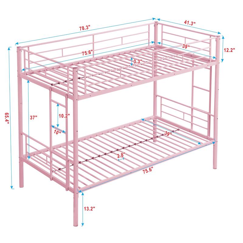 Twin Size Metal Bunk Bed with Trundle, Space-Saving Design for Kids