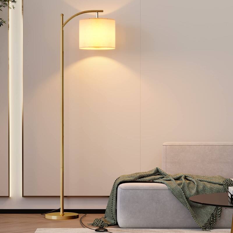 Arc Floor Lamp with 3 Color Temperatures,Rattan with Remote Control,Black Dimmable Standing Lamp with Wicker Lamp Shades