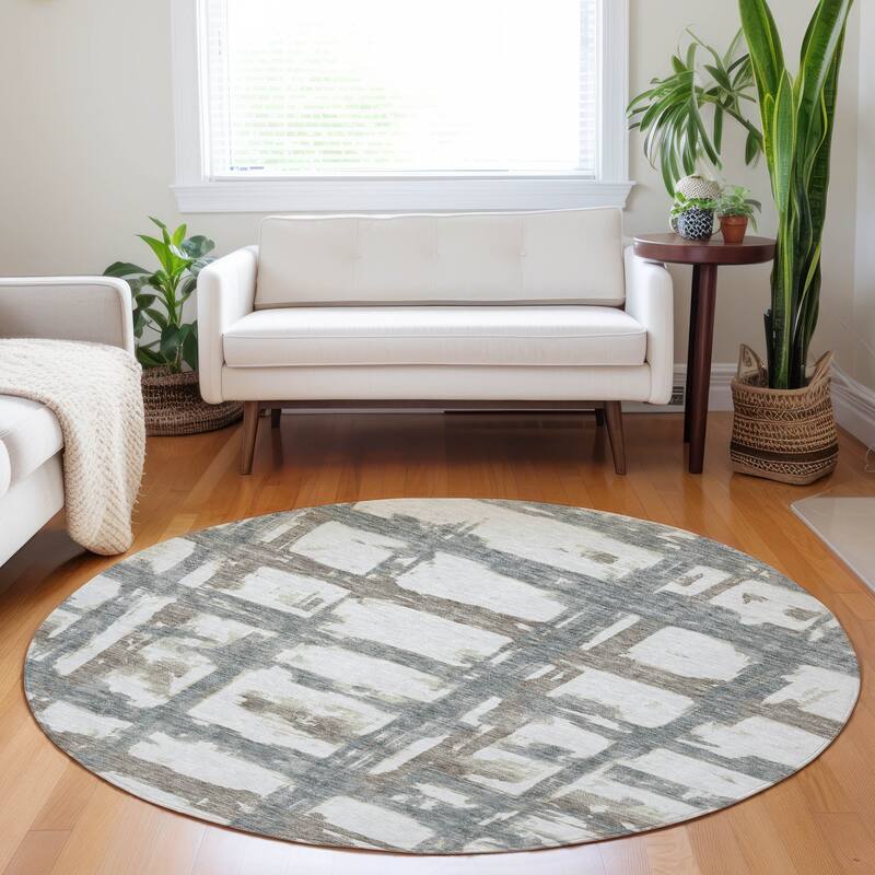 Premium Washable Super Soft Transitional Mayfield Rug - Silver - 8' x 8' - Round