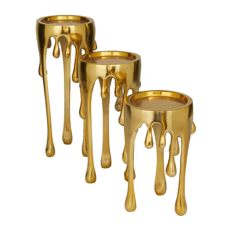 Aluminum Metal Abstract Melting Drip Candle Holder - Set of 3 Gold, Silver, Black or Copper - CosmoLiving by Cosmopolitan.