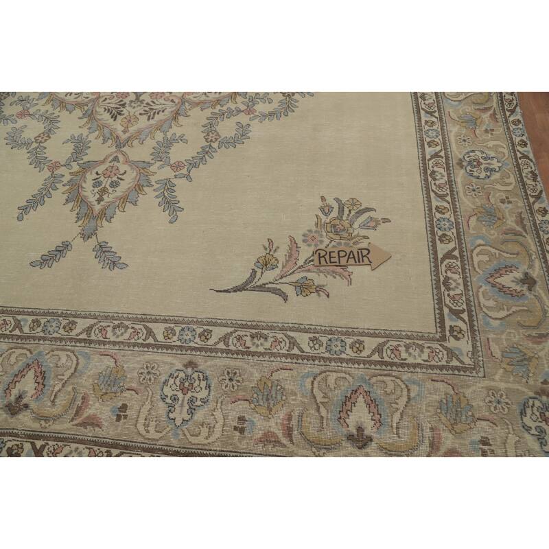 Hand Knotted Oriental 100% Wool Carpet Traditional Medallion Beige & Ivories Tabriz Area Rug - 12' 5'' X 9' 8''