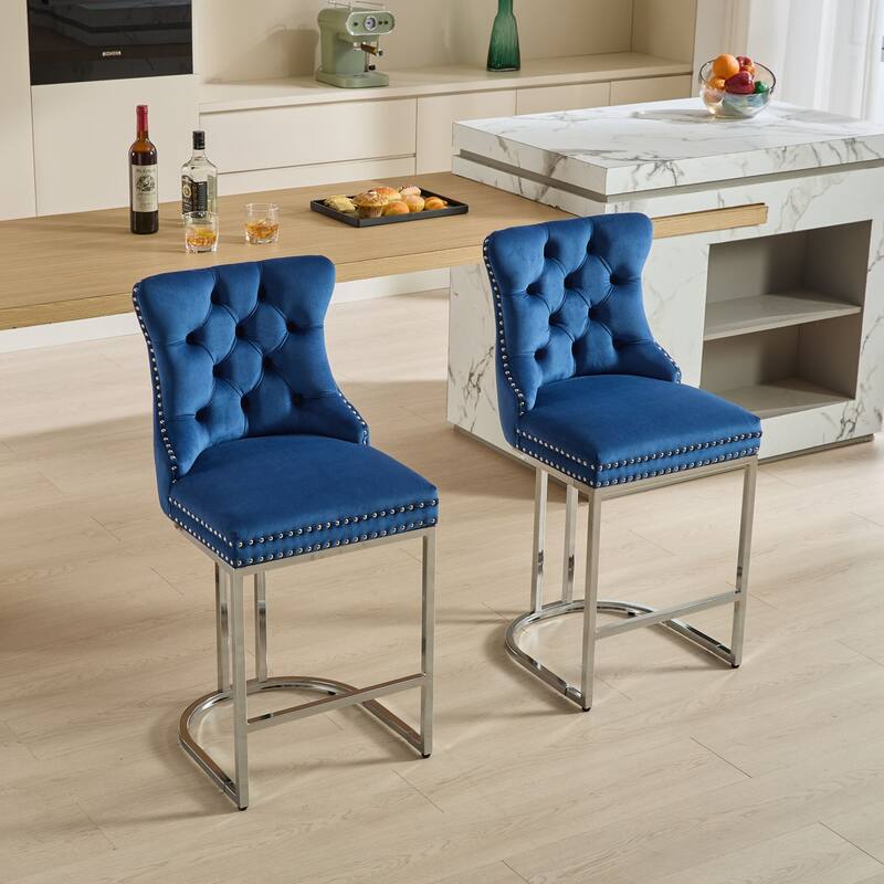 26" Counter Height Bar Stools Set of 2, Velvet Barstools