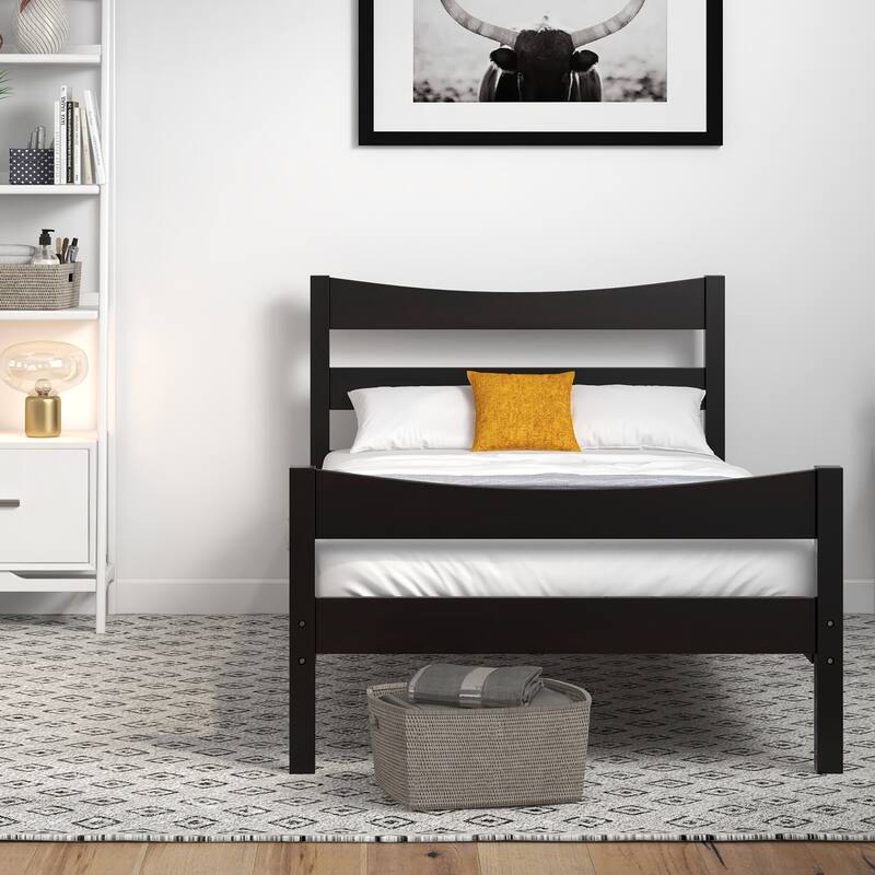 Pine Wood Twin Size Platform Bed Frame with Slat Support and Headboard-Footboard