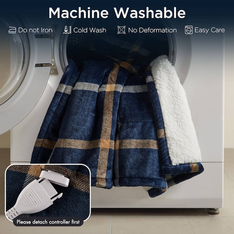 Woolrich Print Plush to Sherpa Heated Throw