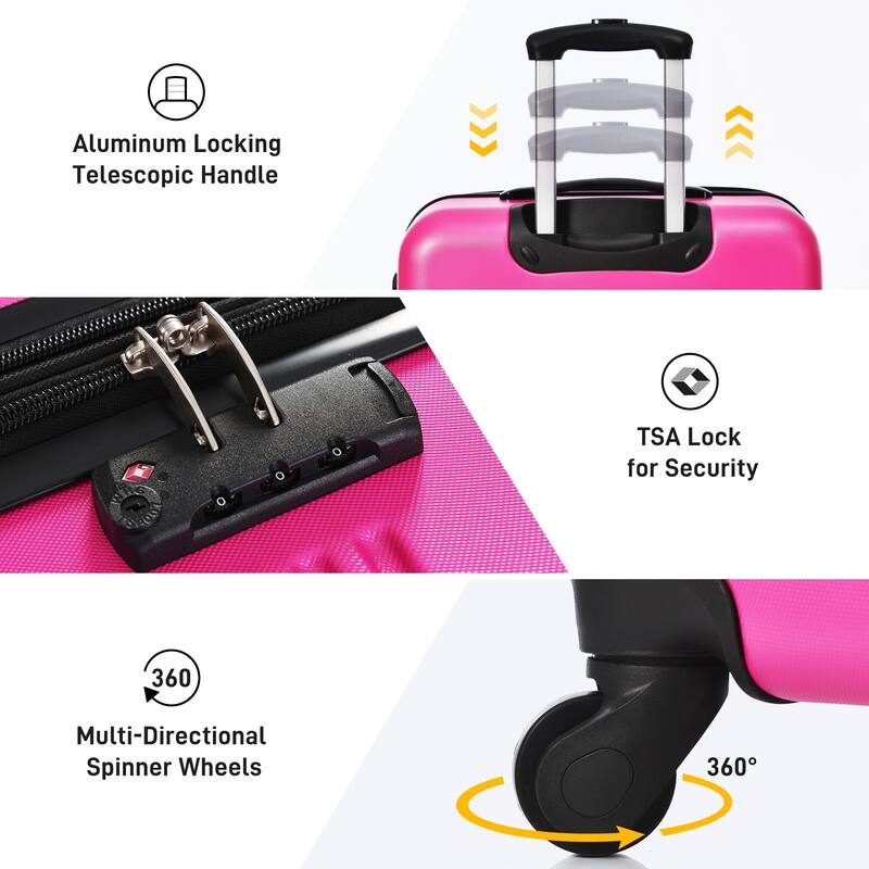 2-Piece Modern Luggage Sets, Hard-Shell Luggage with 360° Swivel Spinner and TSA Lock, for Boarding Travel, Pink