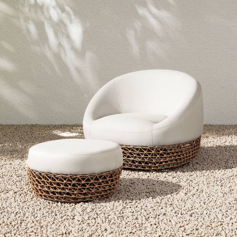 Willow 35.5" Woven Patio Outdoor Armchair with Ottoman