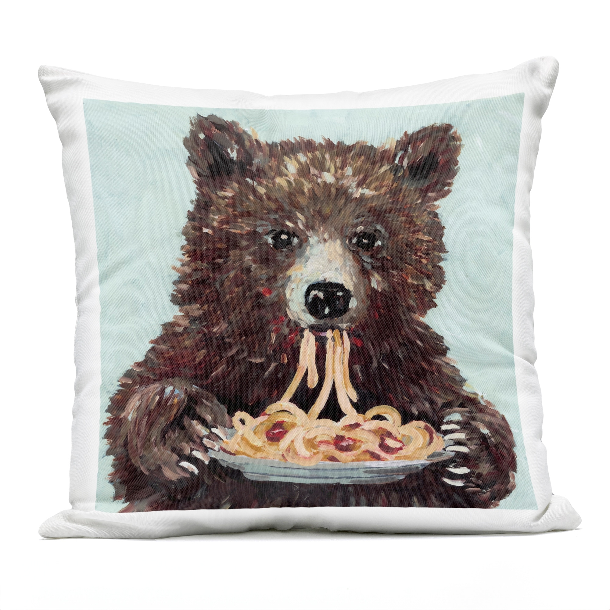 Stupell Whimsical Bear & Spaghetti Decorative Printed Outdoor Throw Pillow Design by Studio Bautista