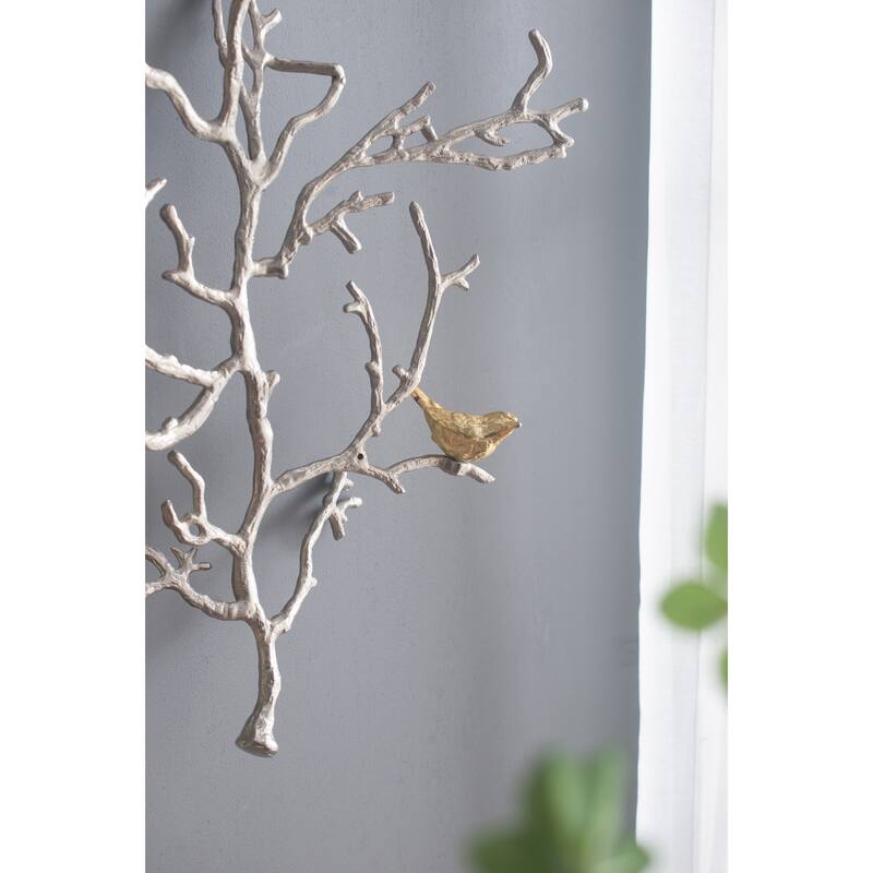 Modern Metal Branch Wall Decor Set of 2 with Bird Accents, for Living Room Office and Entryway Decor
