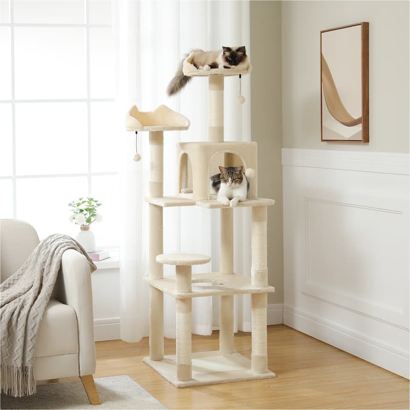 63" Indoor Large Cat Tree Cat Tower with Scratching Pad and Cozy Condo