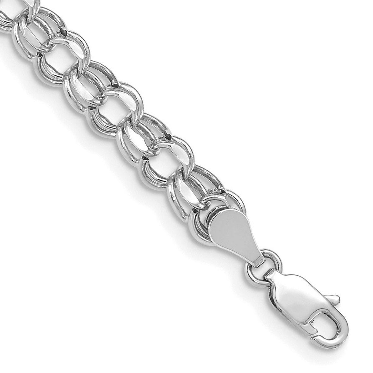 Curata 14k White Gold 5.5mm Hollow Double Link Charm Bracelet
