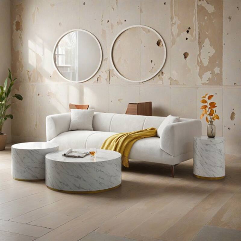 35.43 Inch Accent Tea Table with Gold Metal Base