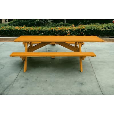 HomeRoots 94" Natural Solid Wood Outdoor Picnic Table
