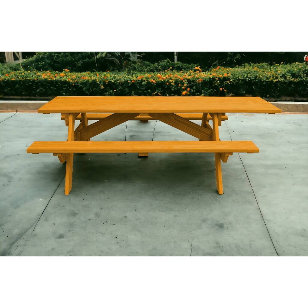 HomeRoots 94" Natural Solid Wood Outdoor Picnic Table