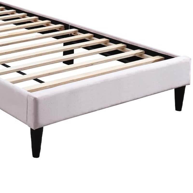 Lilian Twin Bed, Tufted Light Pink Velvet Upholstery, Chevron Stitch
