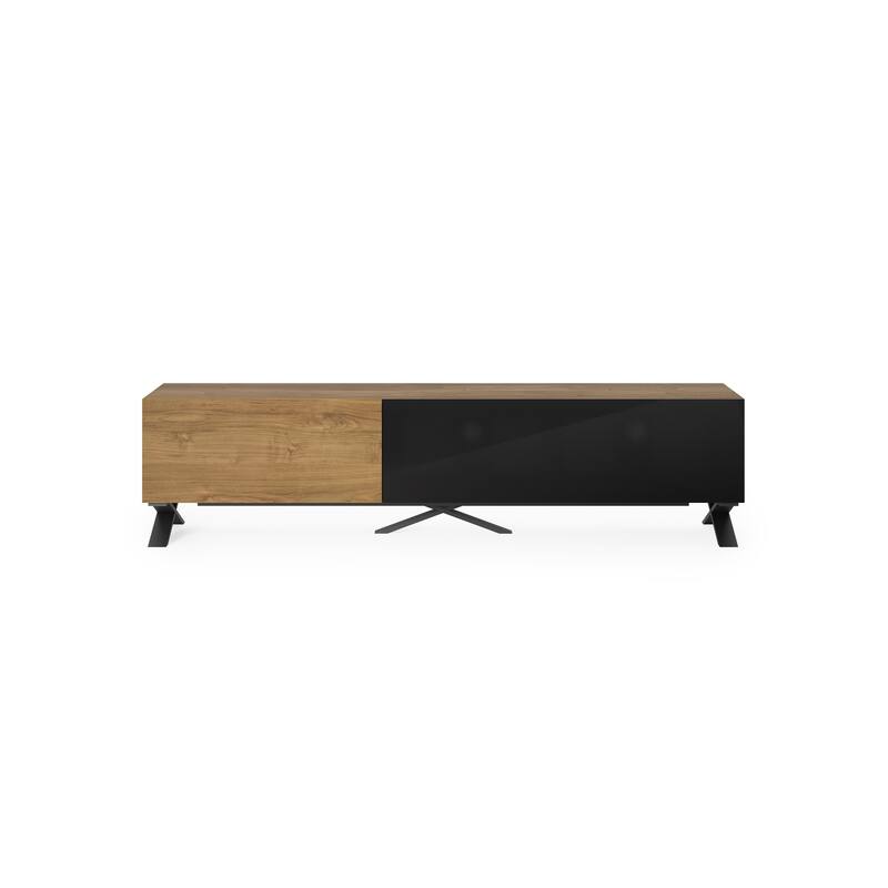 B-Modern Influencer 75" Modern IR Glass TV Stand - Natural Oak