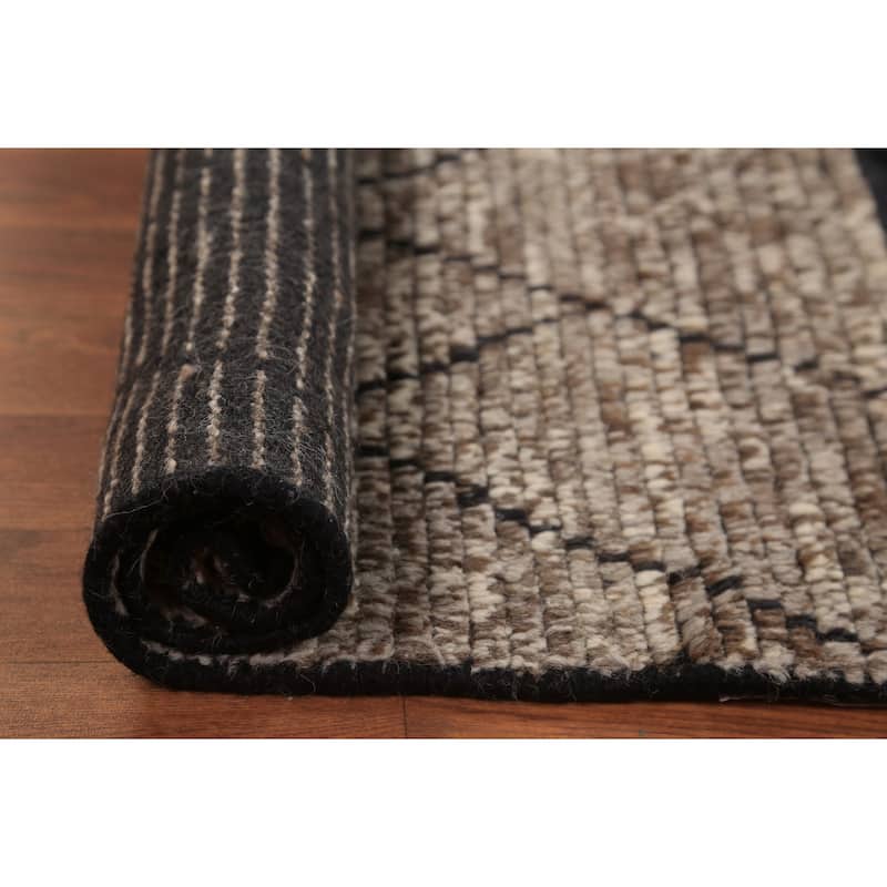 Striped Brown Moroccan Oriental Foyer Rug Handmade Wool Carpet - 2'0"x 3'0"