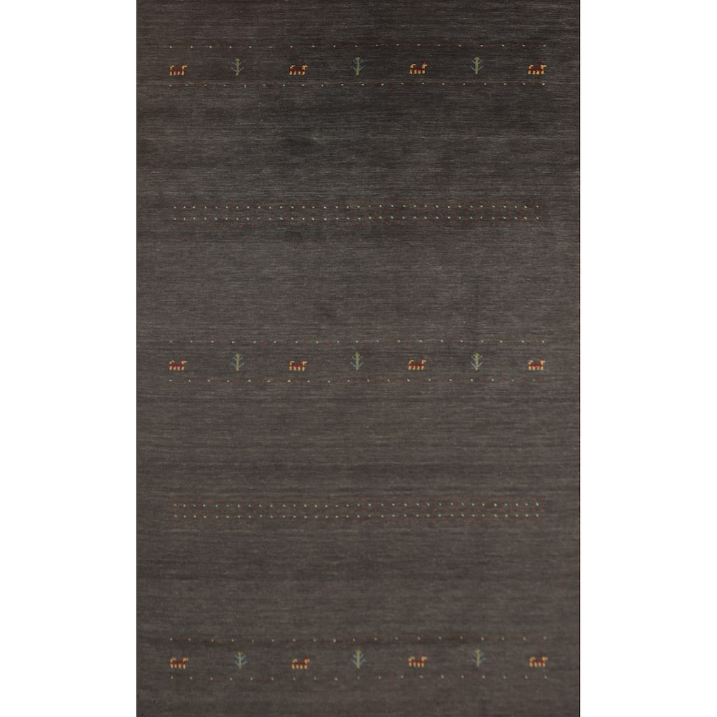 Tribal Animals Gabbeh Oriental Area Rug Wool Carpet - 6'1"x 9'9"