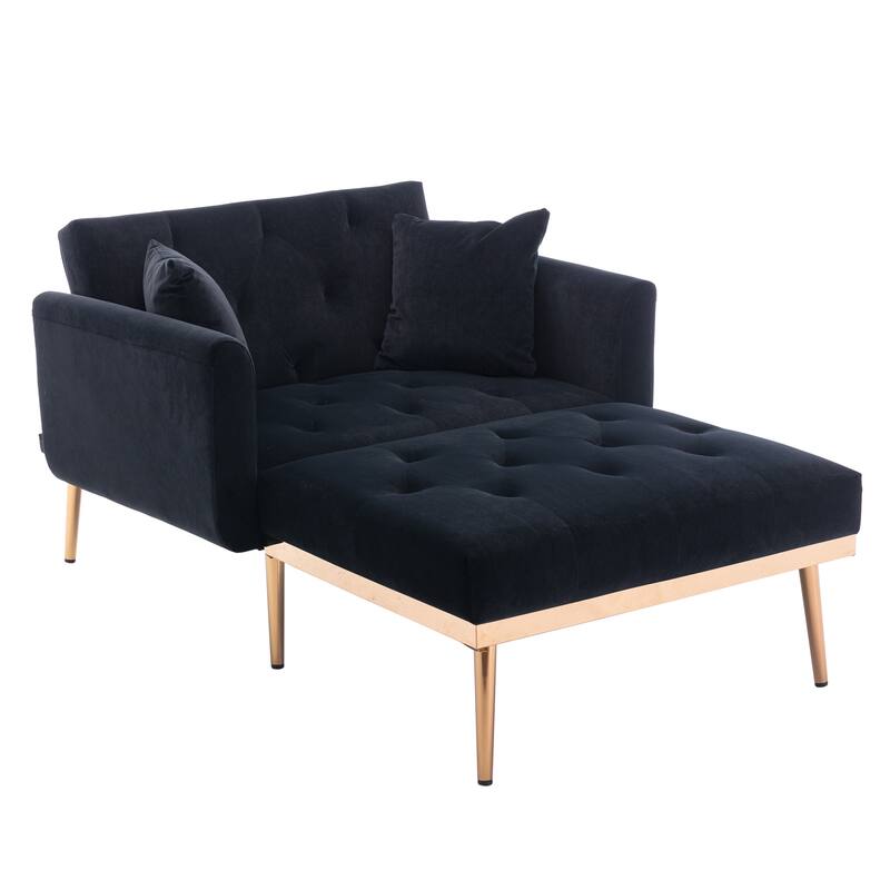 Velvet Fabric Chaise Lounge Chair with Adjustable Backrest and Pillow