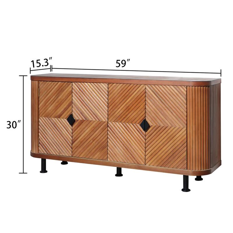 Sideboard Cabinet with 4 Doors, Freestanding Accent Storage Cabinet, Entryway Table with Waveform Doors & Adjustable Shelves