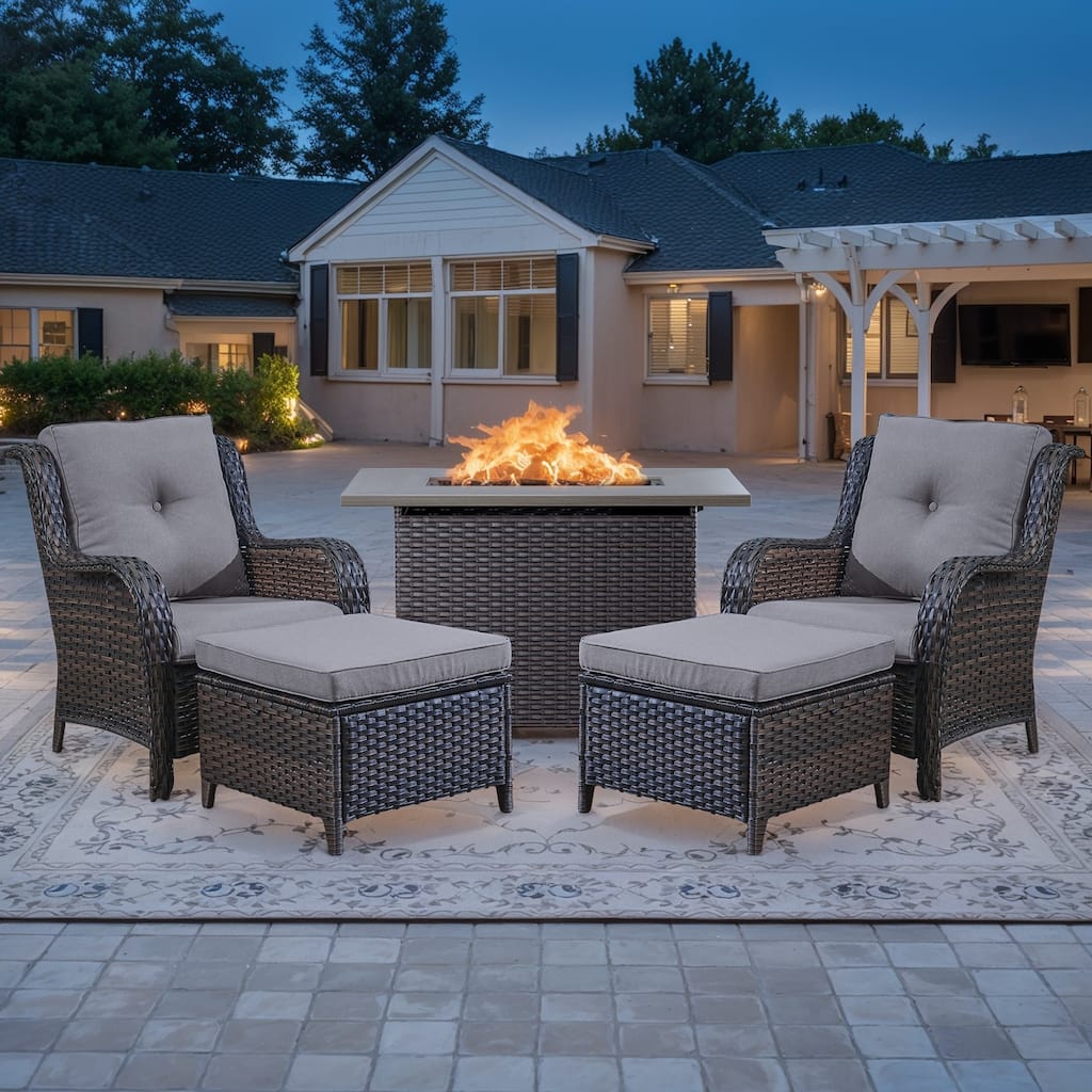 Outdoor Armchair Chair with Fire Pit Table - Brown