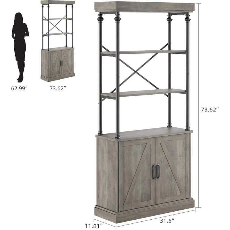 Industrial Floor Standing Bookcase with Storage for Home Office, Living Room & Bedroom