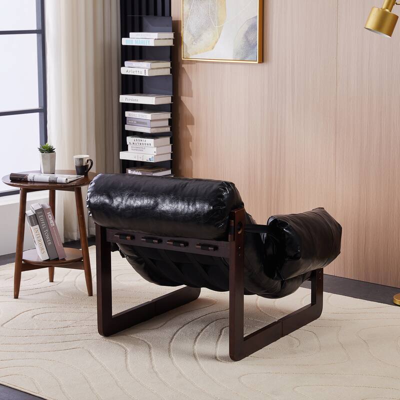 Lounge Chair Oil Wax Leather Sofa Chair with Removable Armrests, Rubber Wood Decorative Chair for Living Room